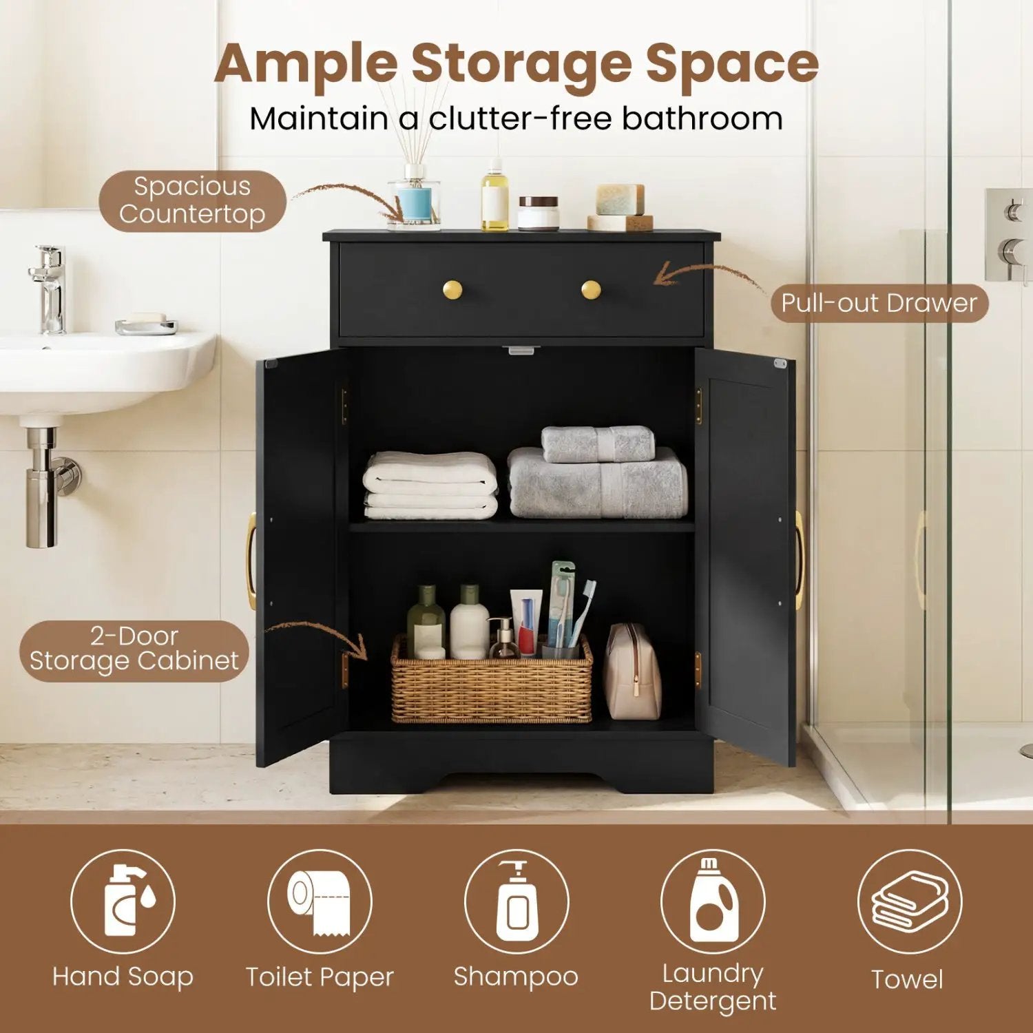 Floor Storage Cabinet with Drawer and Adjustable Shelf by DirectDeals