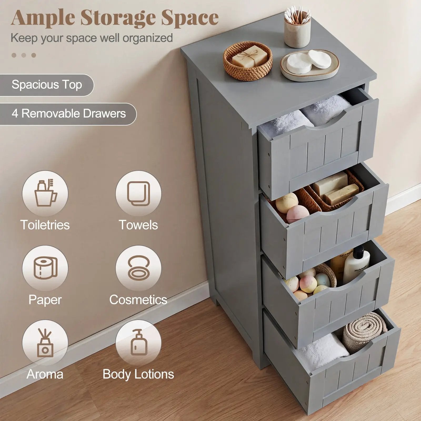 4-Drawer Freestanding Floor Cabinet with Anti-Toppling Device by DirectDeals