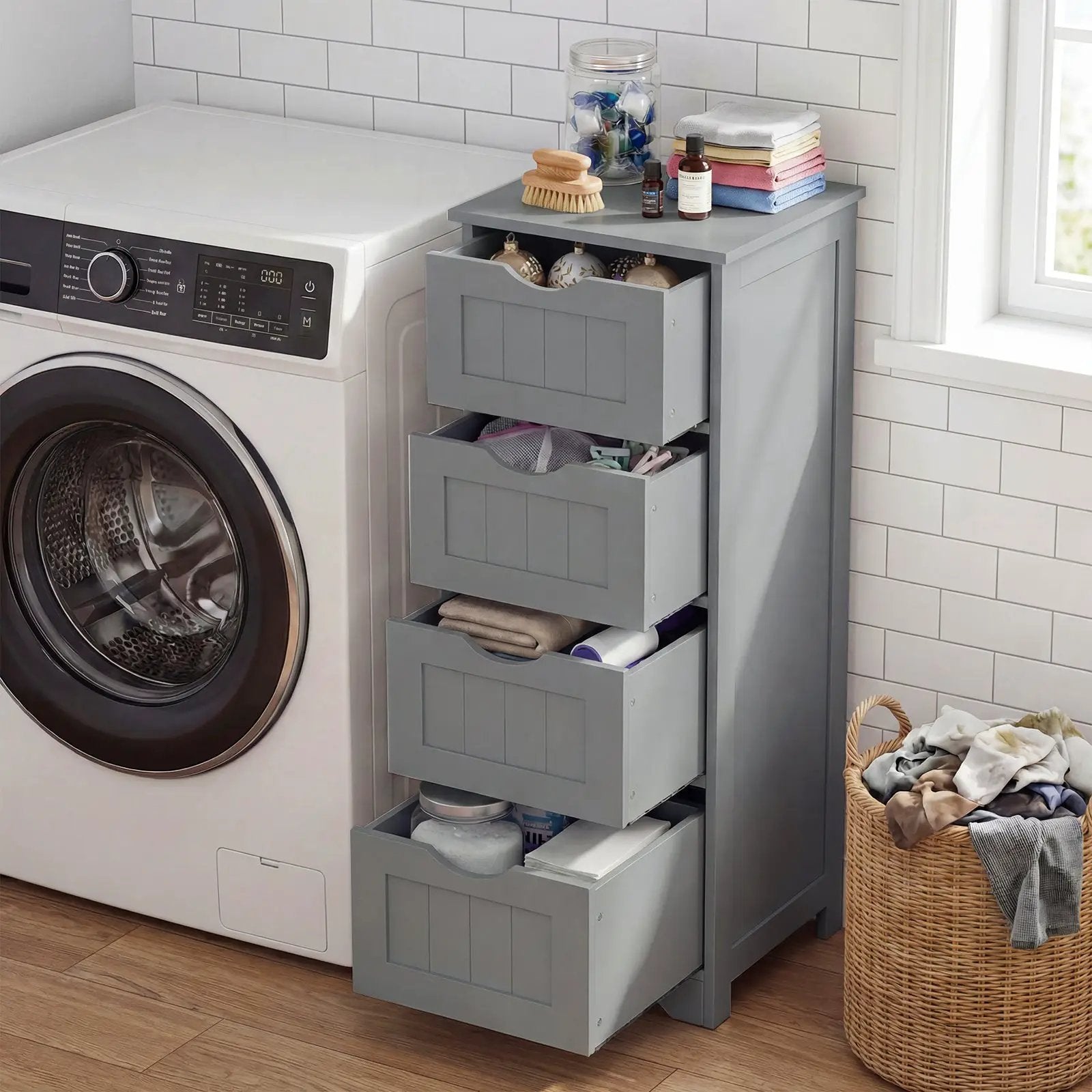 4-Drawer Freestanding Floor Cabinet with Anti-Toppling Device by DirectDeals