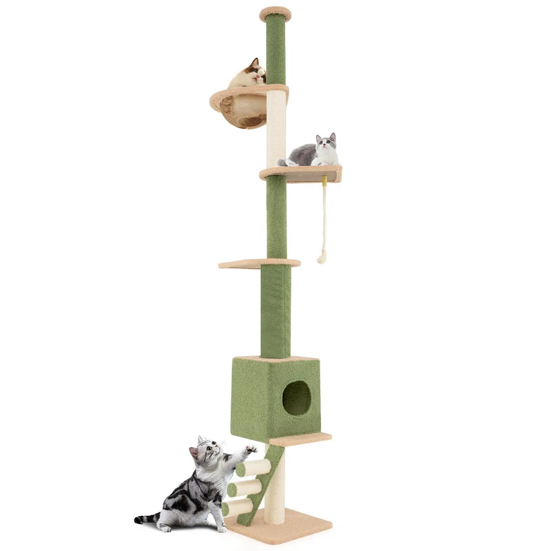 Floor to Ceiling Cat Tree with 86-99.5 Inch Adjustable Height and Extra Post-Green by DirectDeals