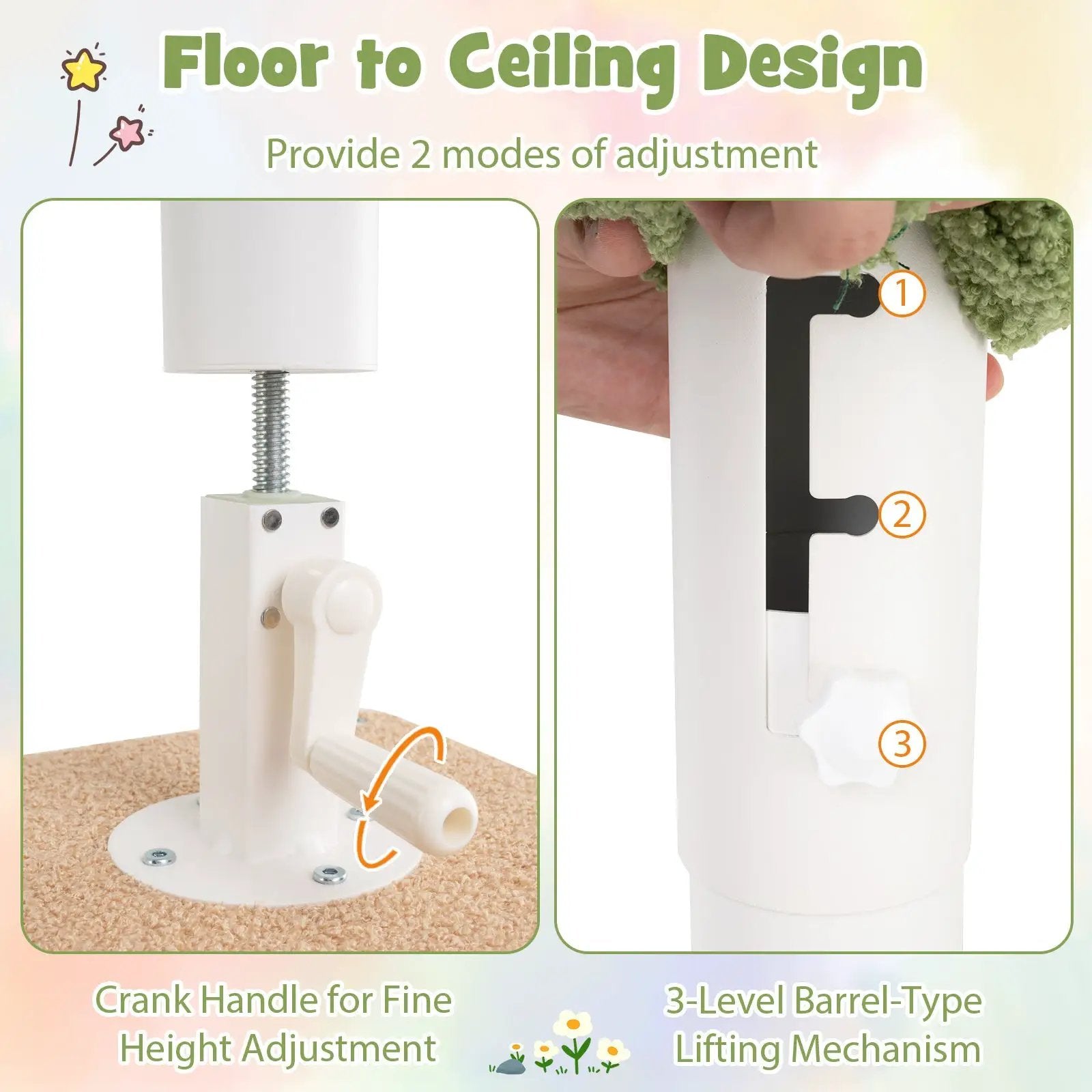 Floor to Ceiling Cat Tree with 86-99.5 Inch Adjustable Height and Extra Post-Green by DirectDeals