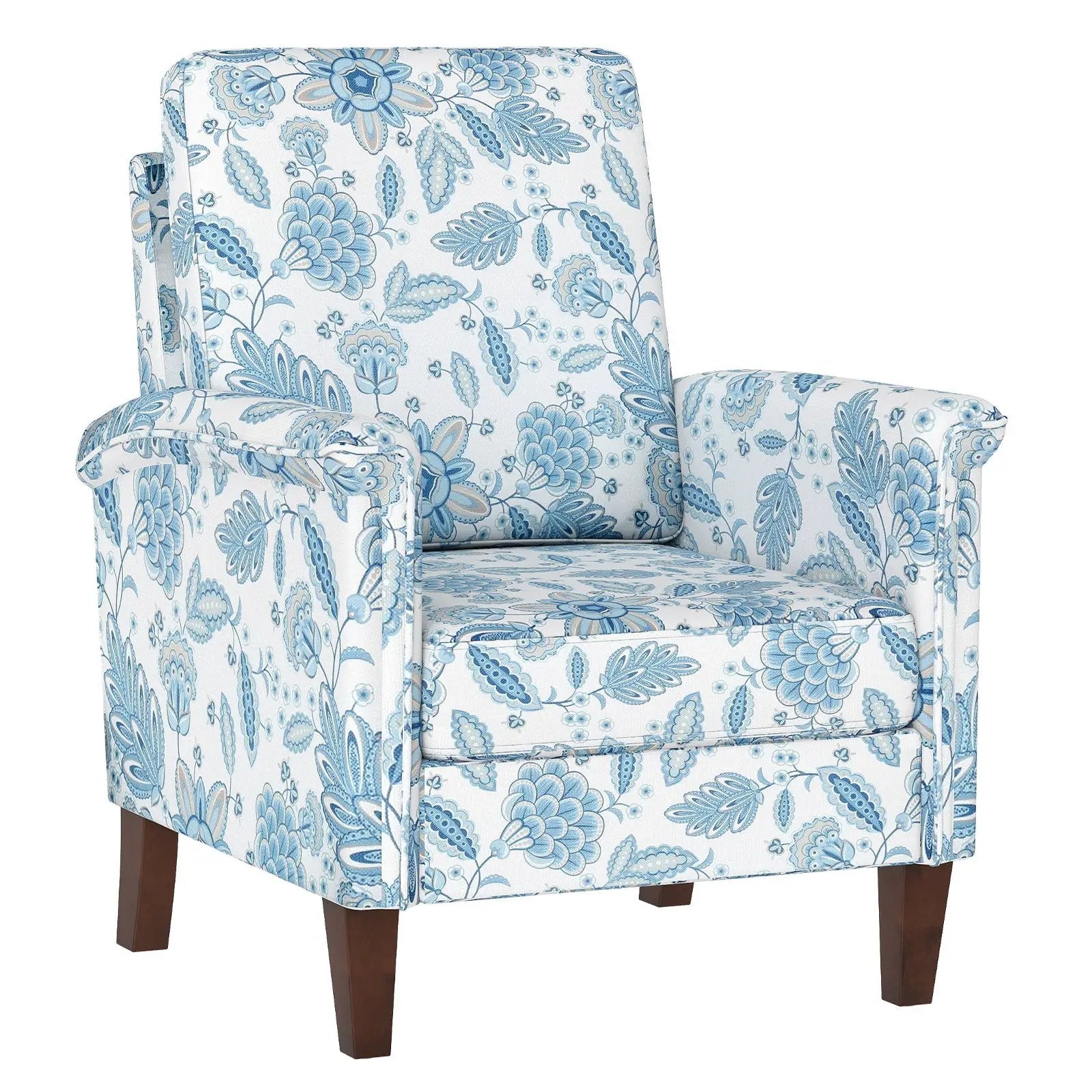 Floral Accent Chair Farmhouse Boho Armchair with Solid Wood Legs and High Back by DirectDeals