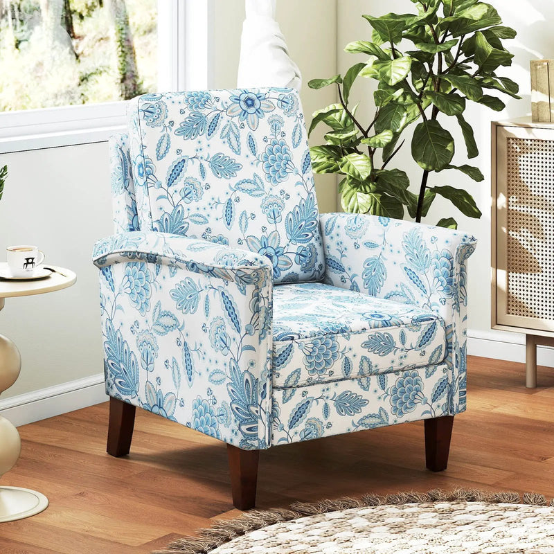 Floral Accent Chair Farmhouse Boho Armchair with Solid Wood Legs and High Back by DirectDeals
