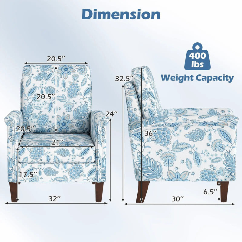 Floral Accent Chair Farmhouse Boho Armchair with Solid Wood Legs and High Back by DirectDeals