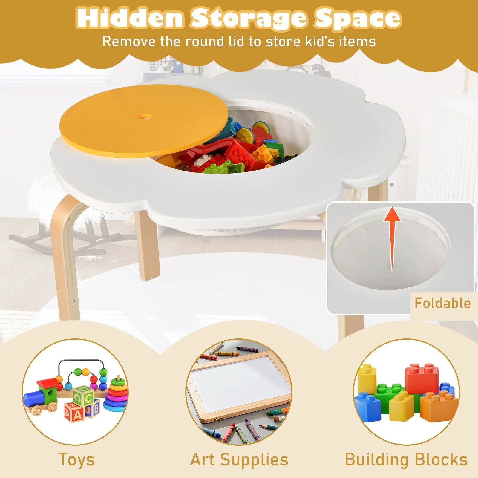 Flower-shaped Children Table Set Wooden Play and Activity Table with 2 Colorful Chairs and Stools-Multicolor by DirectDeals
