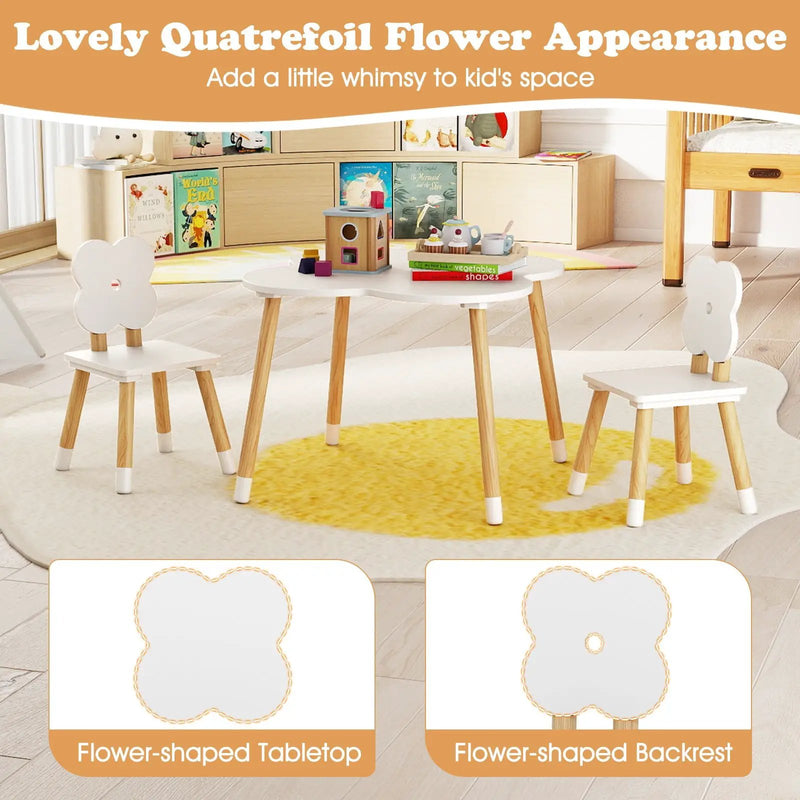 Flower-shaped Kids Table Set with Solid Pine Wood Legs by DirectDeals