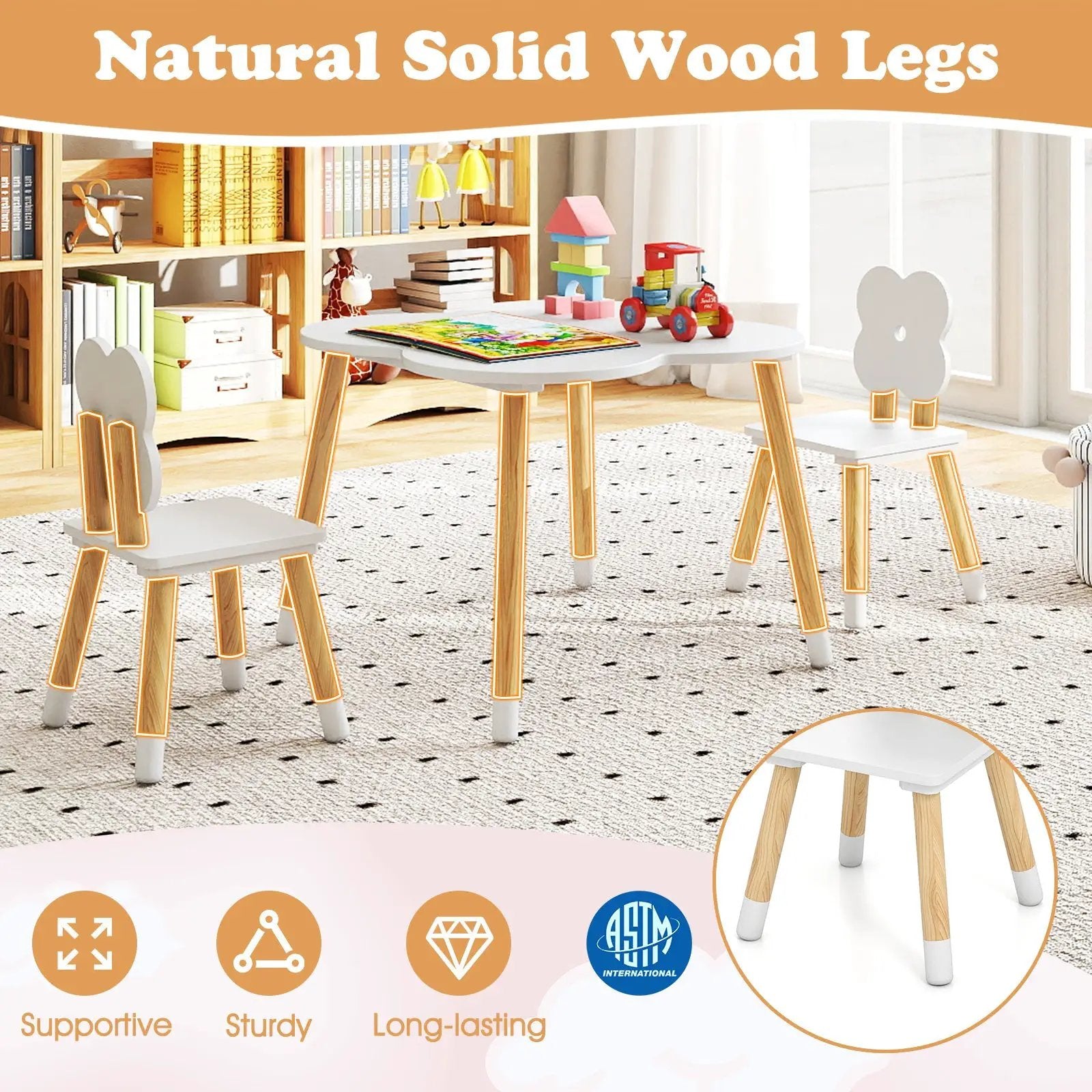 Flower-shaped Kids Table Set with Solid Pine Wood Legs by DirectDeals
