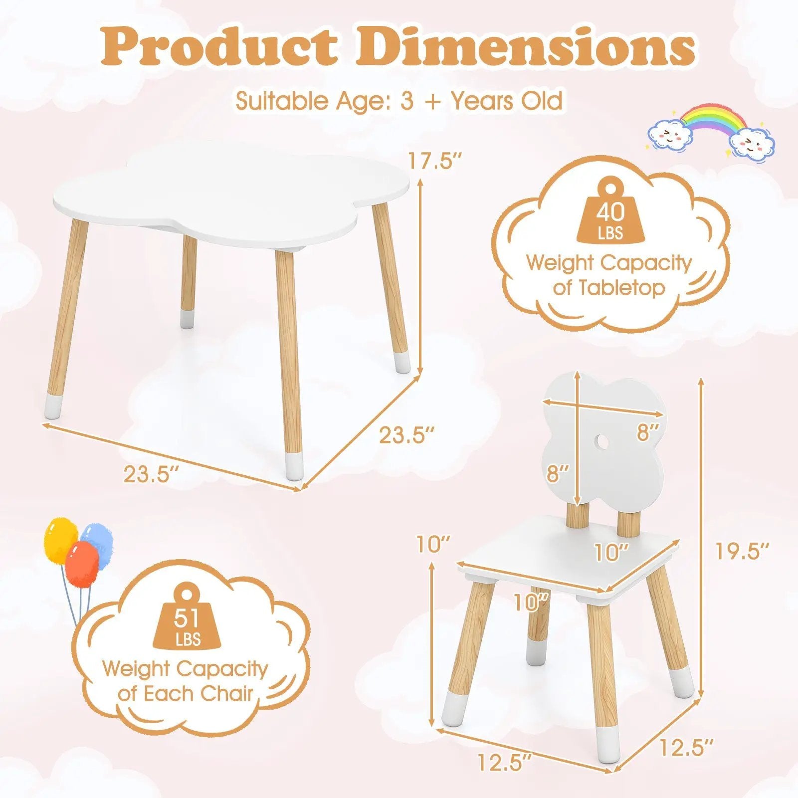 Flower-shaped Kids Table Set with Solid Pine Wood Legs by DirectDeals