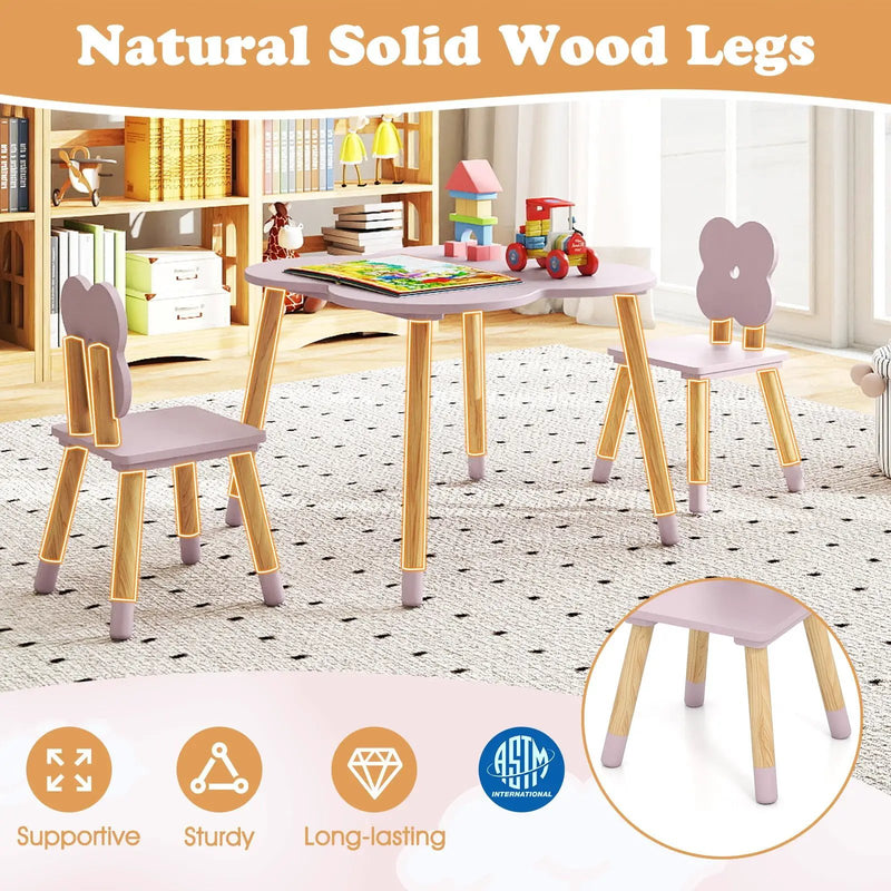 Flower-shaped Kids Table Set with Solid Pine Wood Legs by DirectDeals