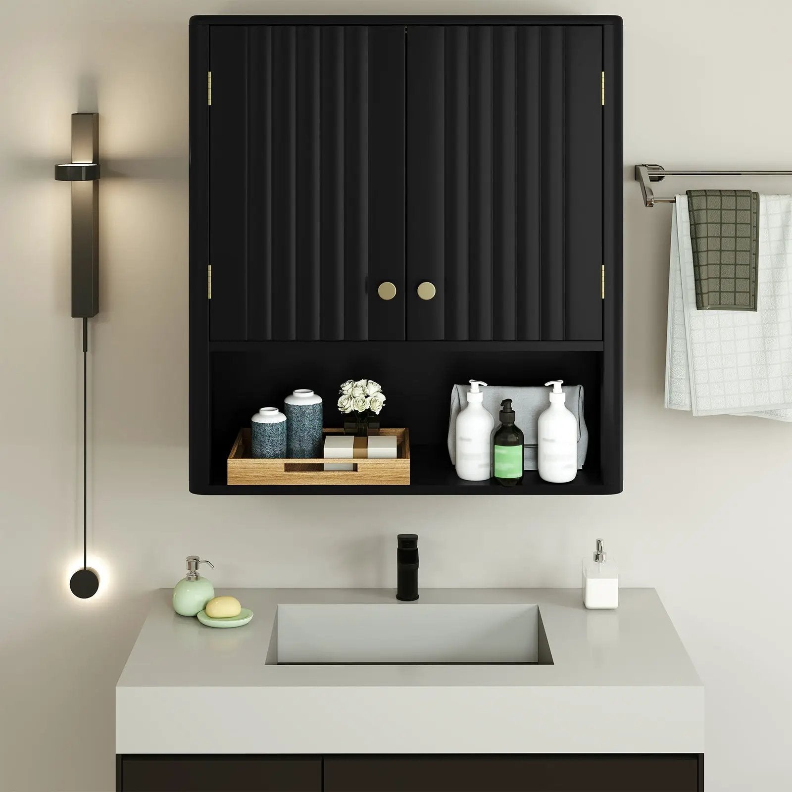 Fluted Bathroom Wall Cabinet with Open Shelf by DirectDeals