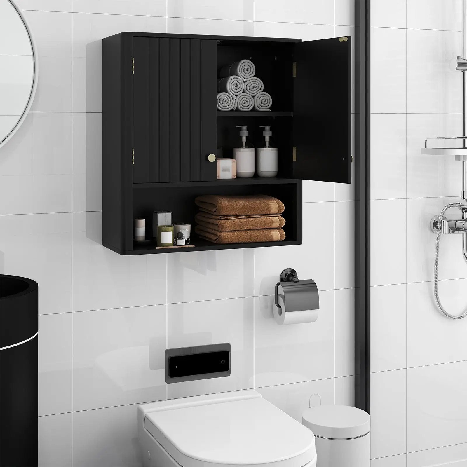 Fluted Bathroom Wall Cabinet with Open Shelf by DirectDeals