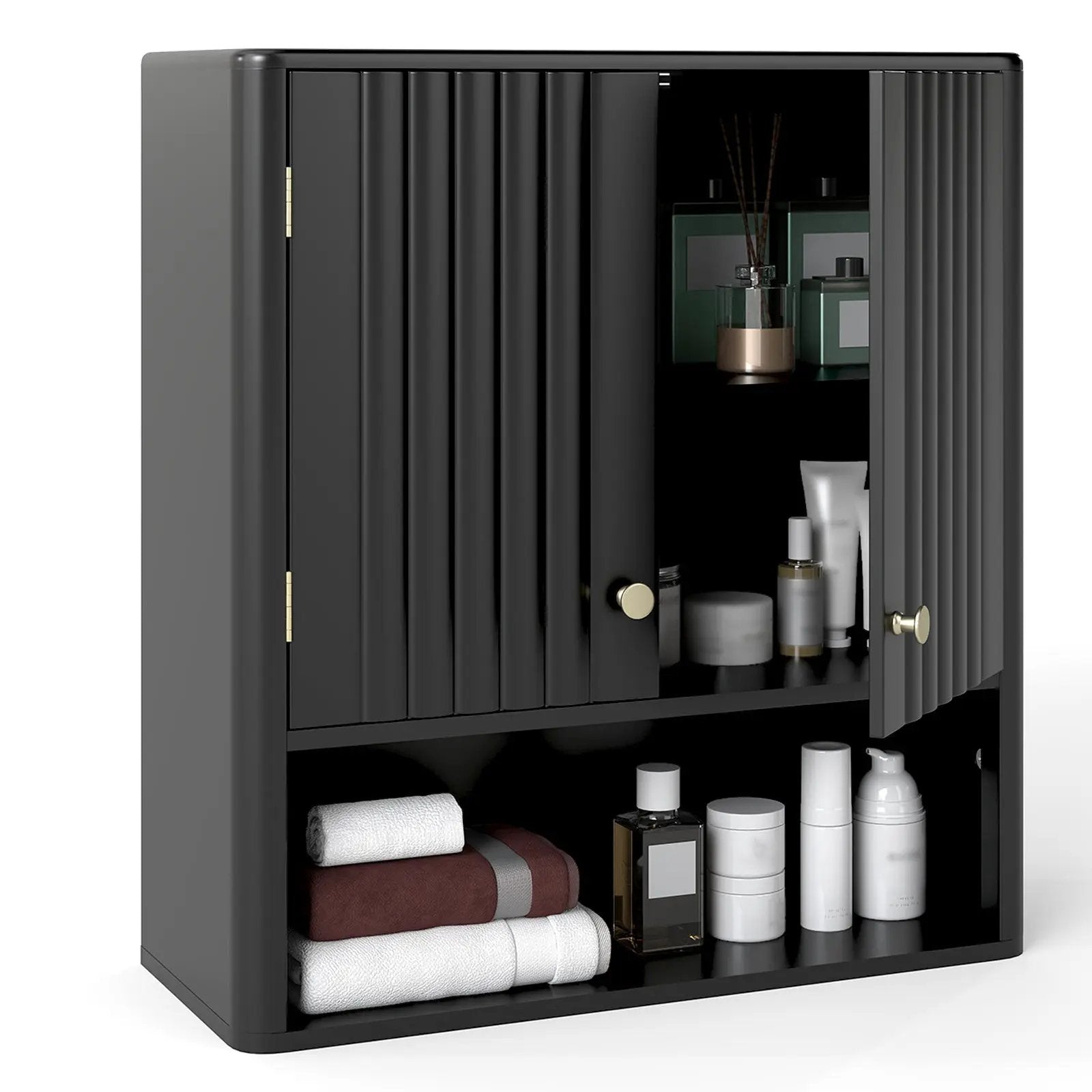 Fluted Bathroom Wall Cabinet with Open Shelf by DirectDeals