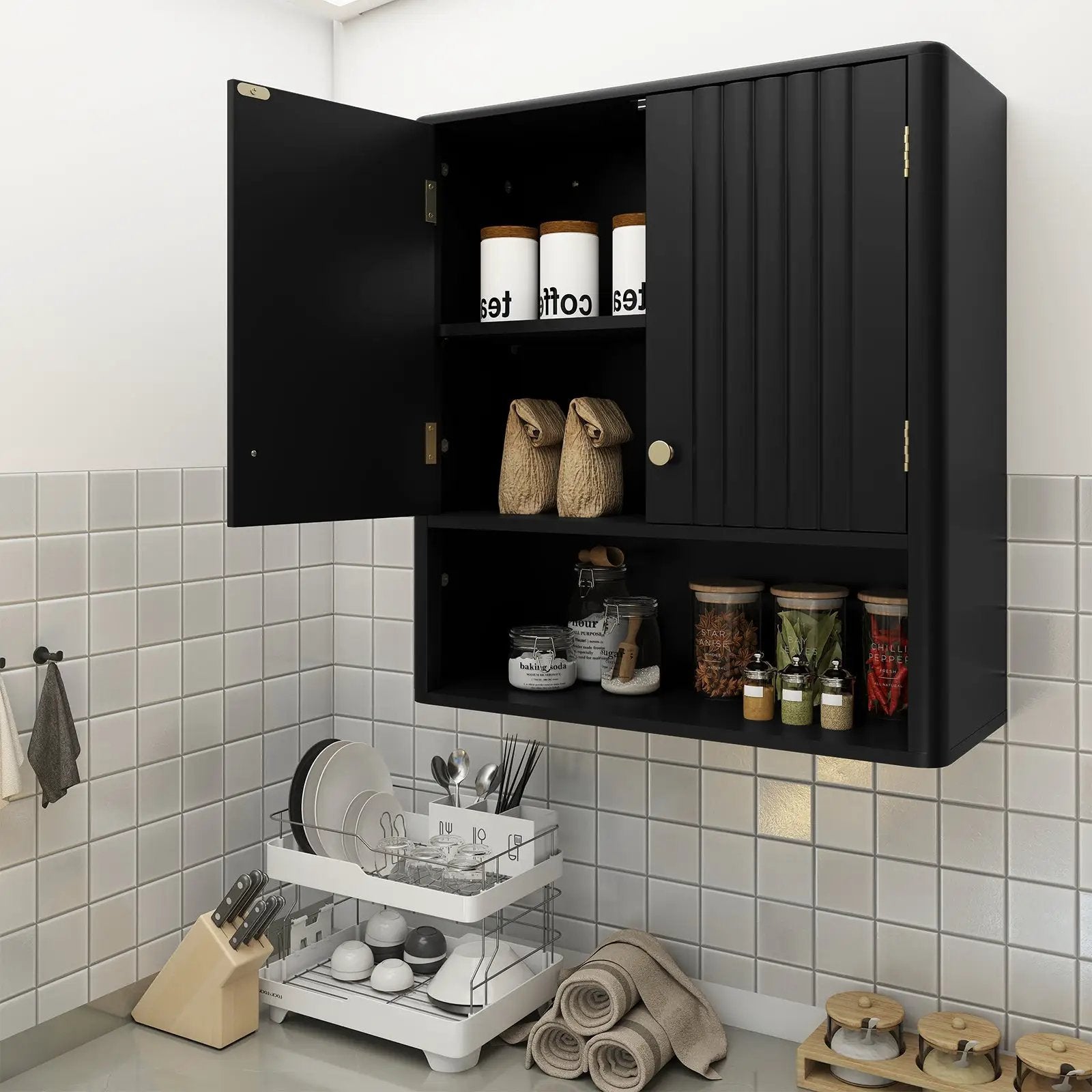 Fluted Bathroom Wall Cabinet with Open Shelf by DirectDeals