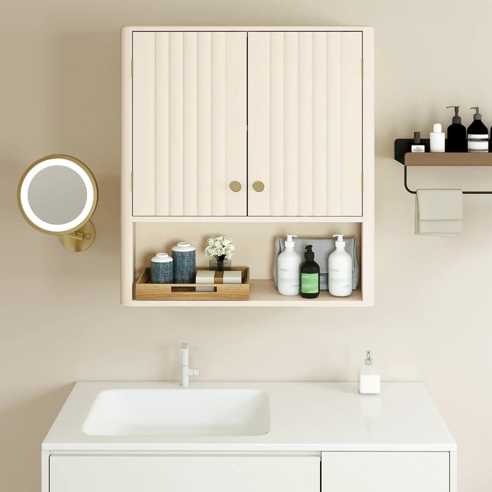 Fluted Bathroom Wall Cabinet with Open Shelf by DirectDeals
