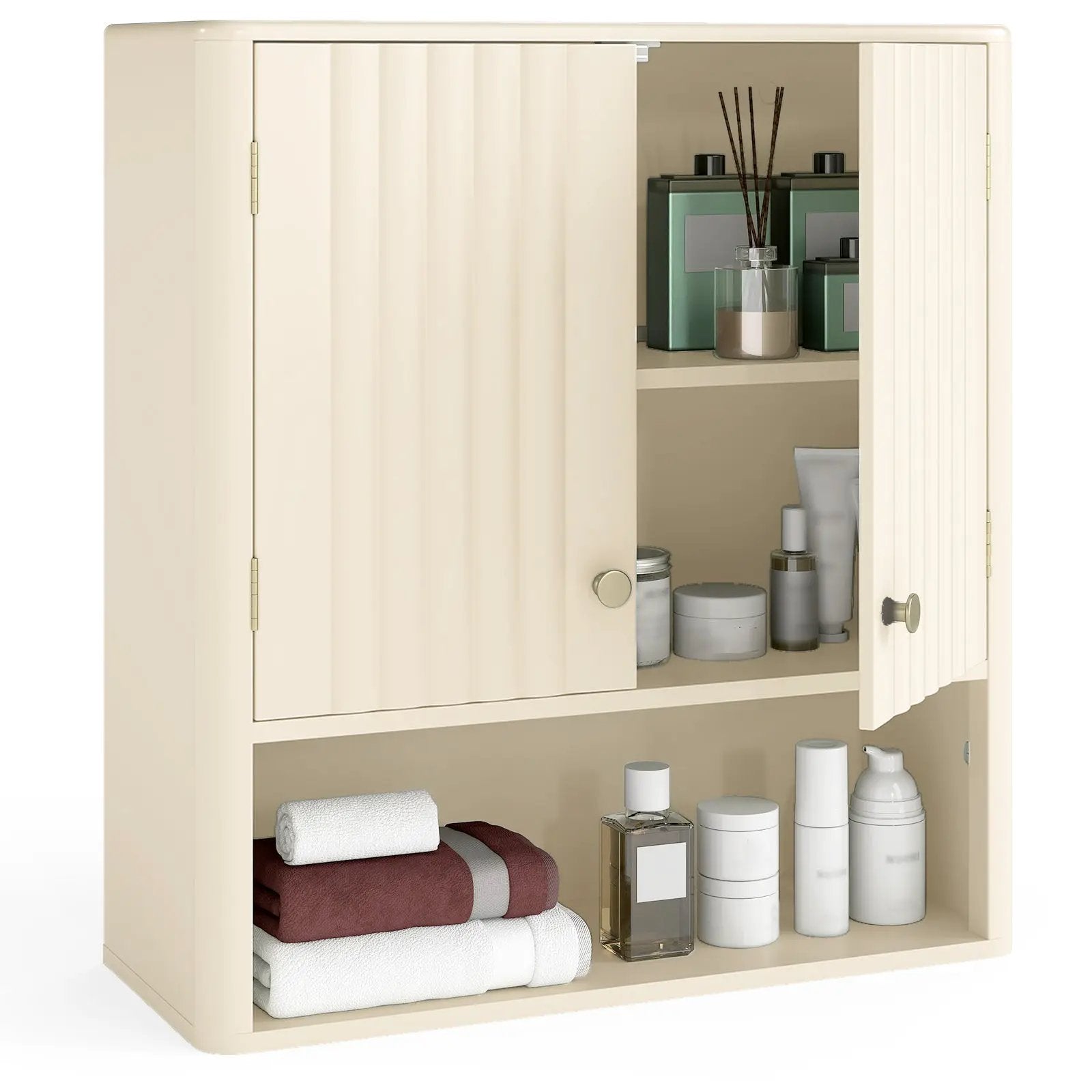 Fluted Bathroom Wall Cabinet with Open Shelf by DirectDeals