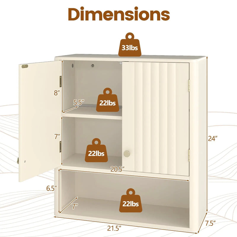 Fluted Bathroom Wall Cabinet with Open Shelf by DirectDeals