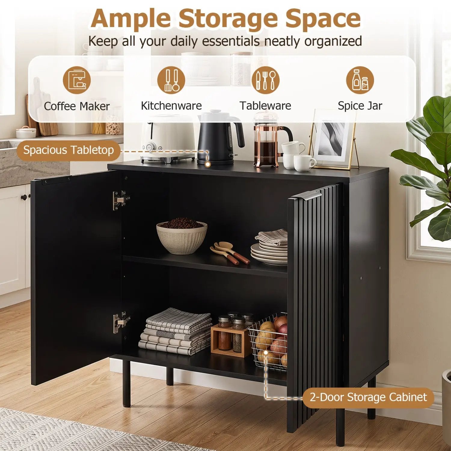 Fluted Buffet Cabinet with 2-Door Storage by DirectDeals