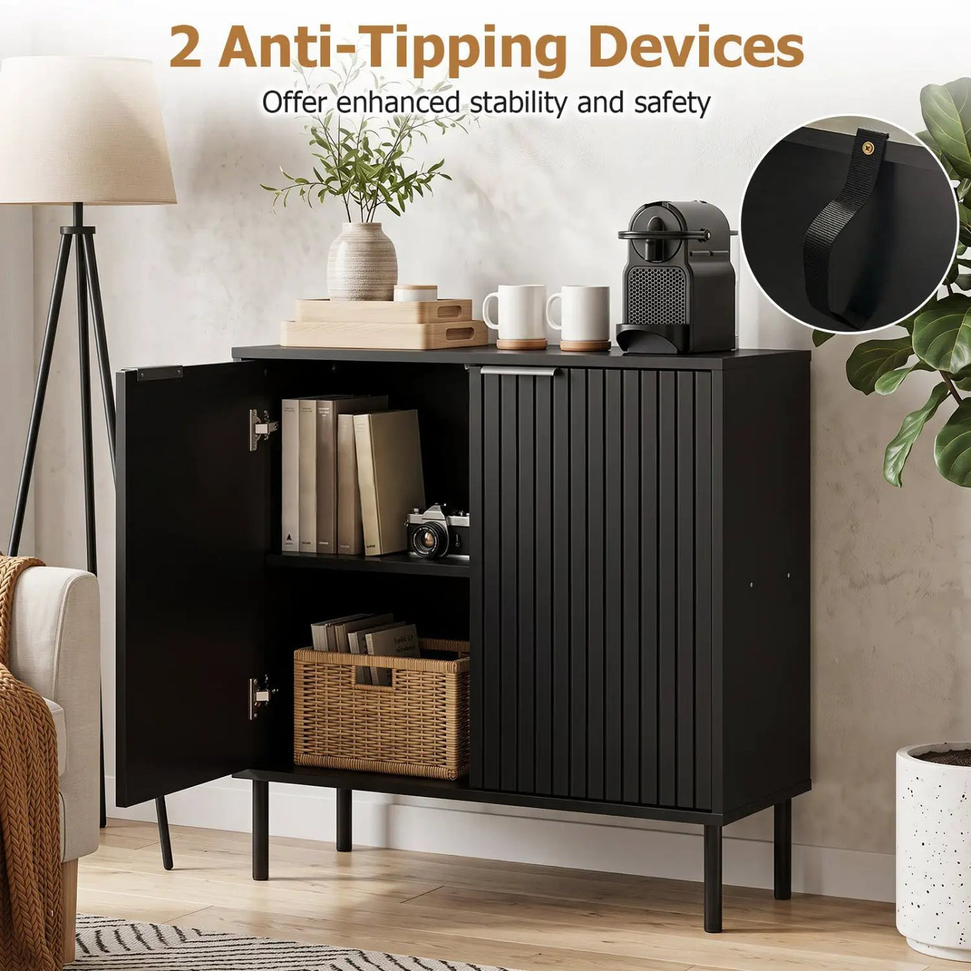Fluted Buffet Cabinet with 2-Door Storage by DirectDeals