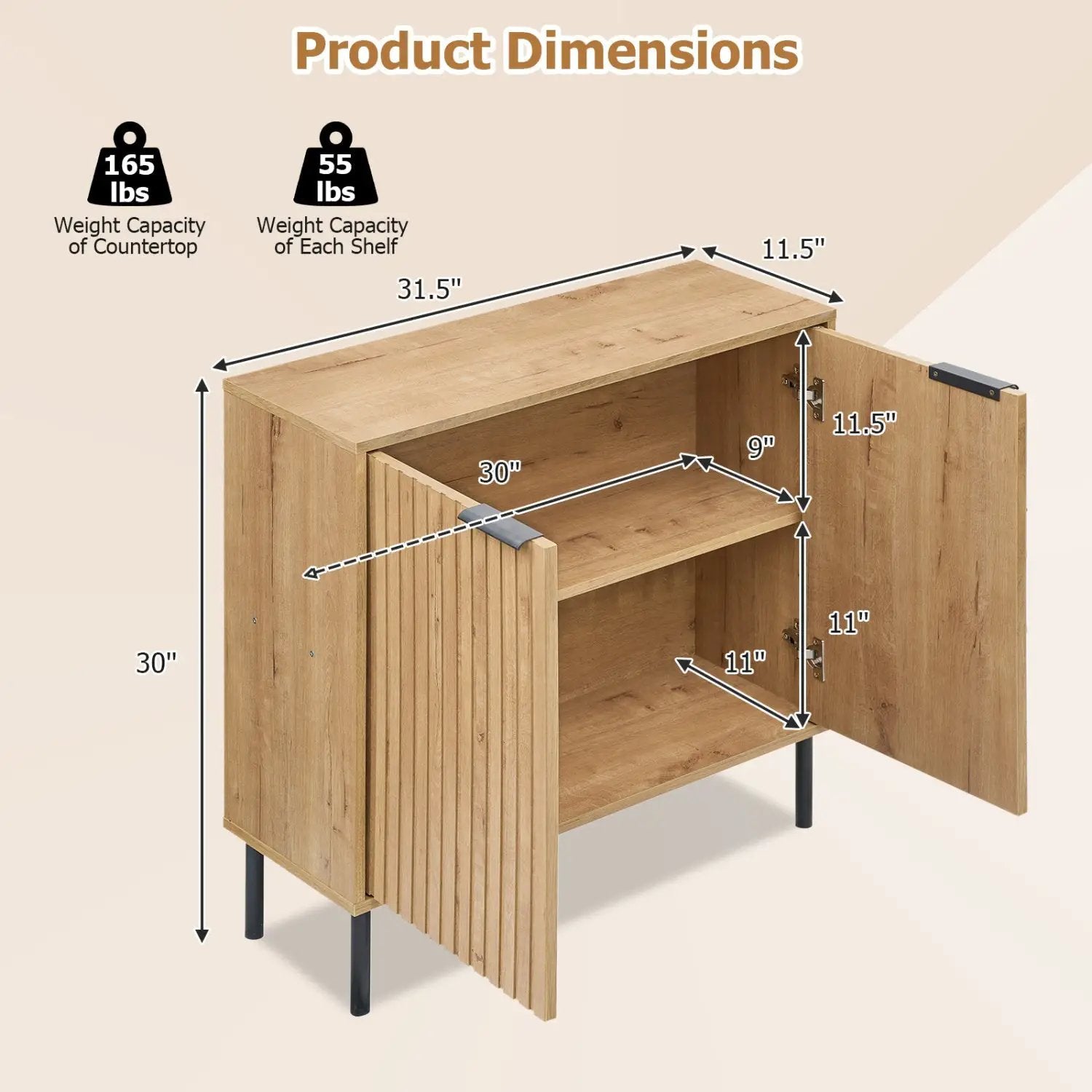 Fluted Buffet Cabinet with 2-Door Storage by DirectDeals