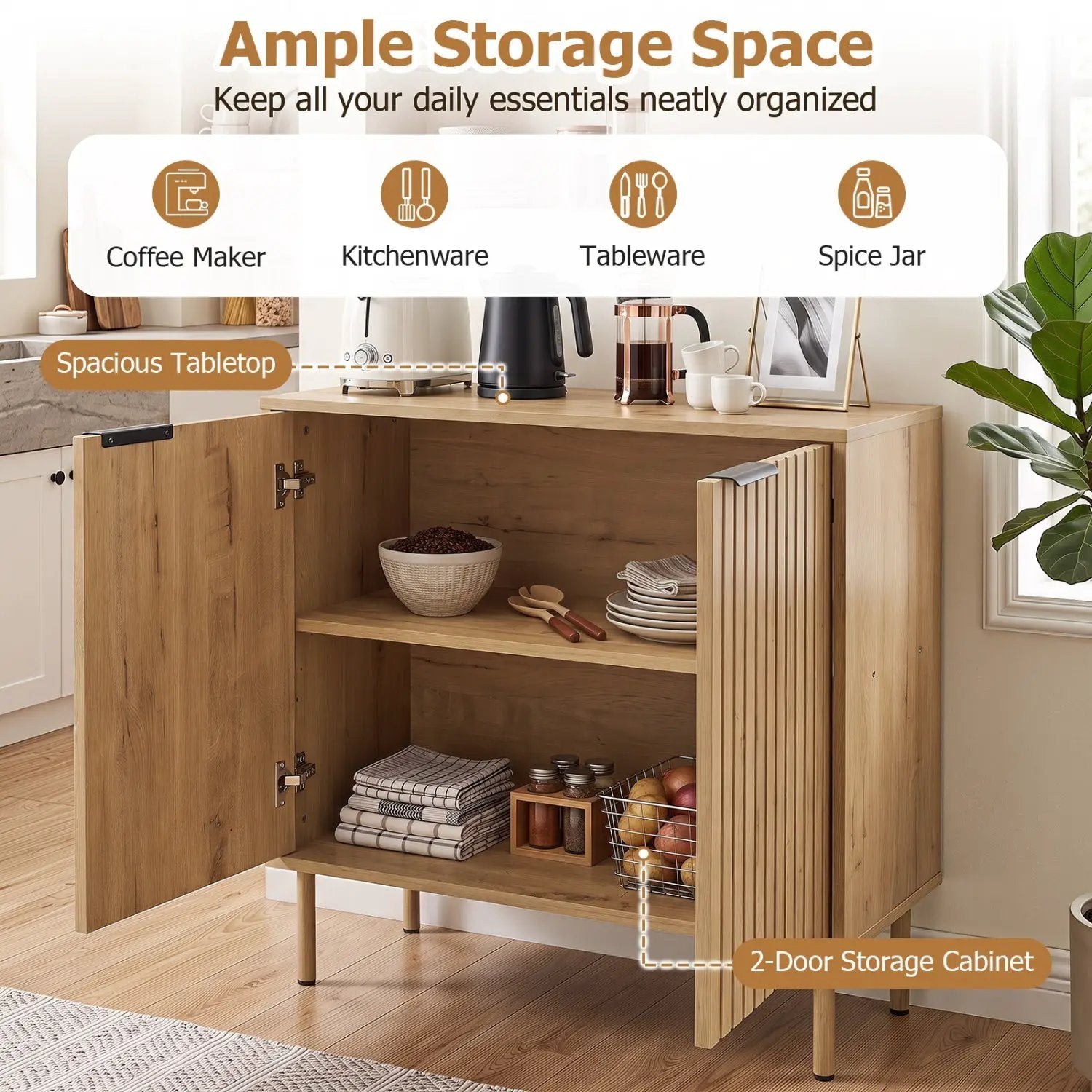 Fluted Buffet Cabinet with 2-Door Storage by DirectDeals