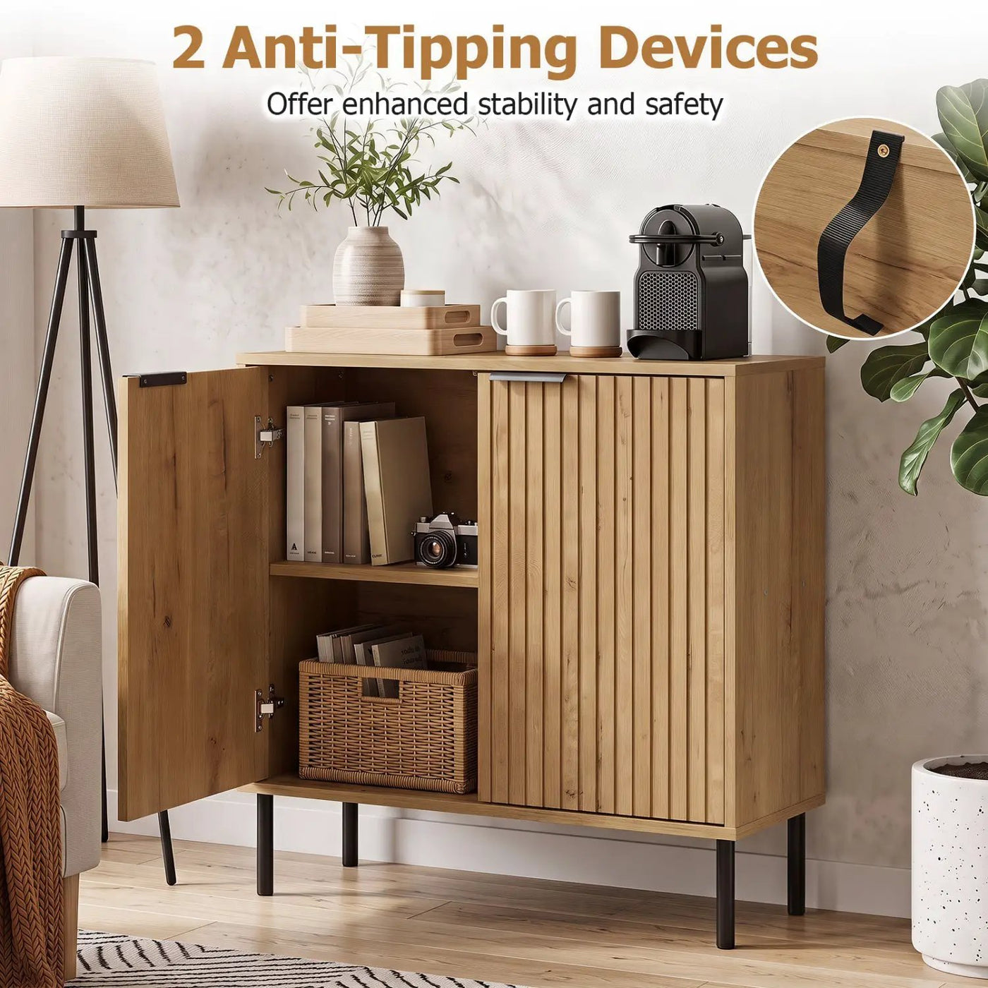 Fluted Buffet Cabinet with 2-Door Storage by DirectDeals