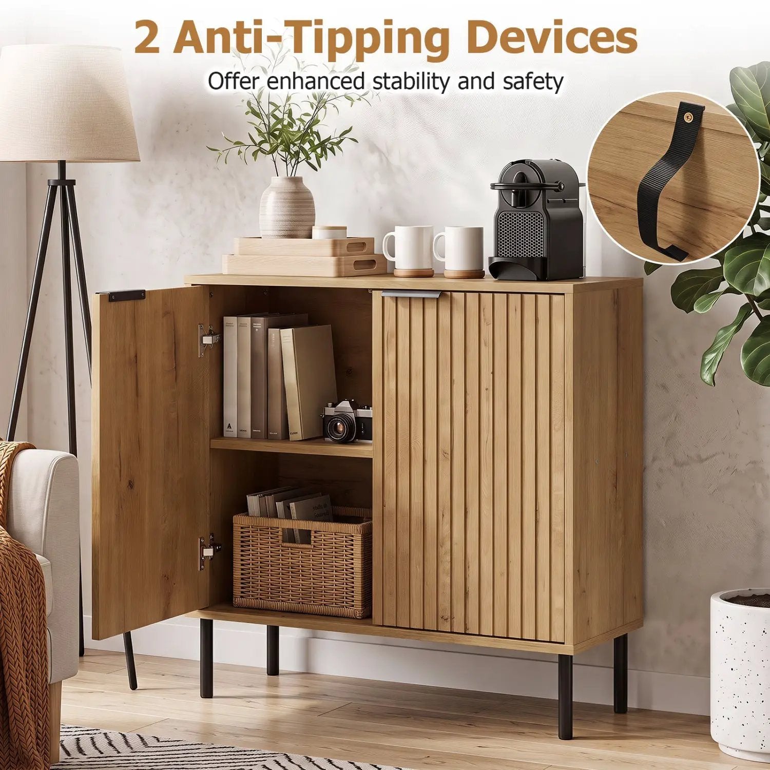 Fluted Buffet Cabinet with 2-Door Storage by DirectDeals