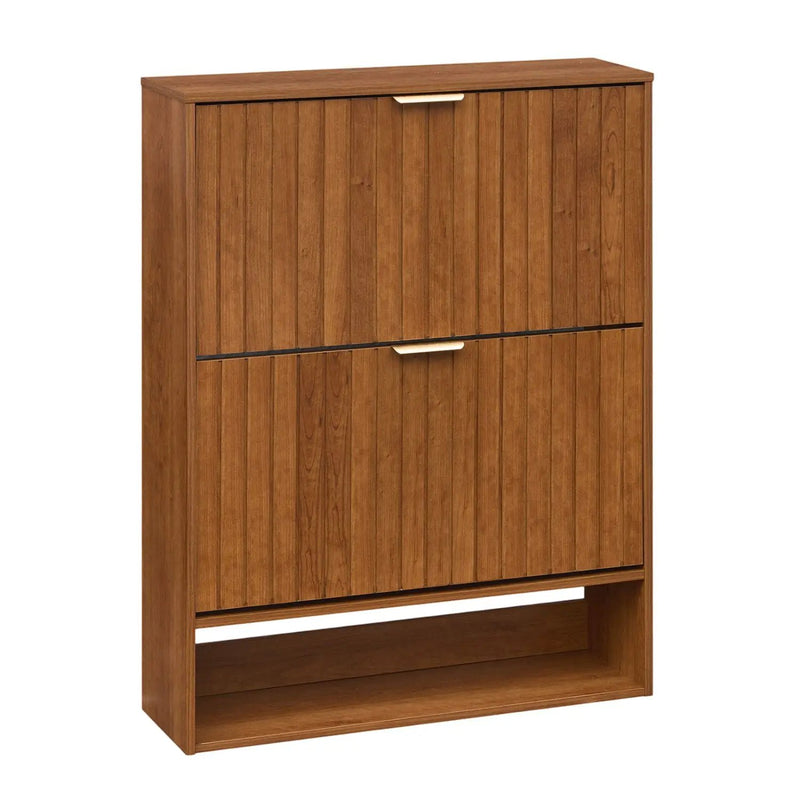 Fluted Shoe Cabinet with 2 Flip Drawers and Open Storage by DirectDeals