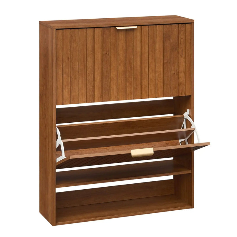 Fluted Shoe Cabinet with 2 Flip Drawers and Open Storage by DirectDeals
