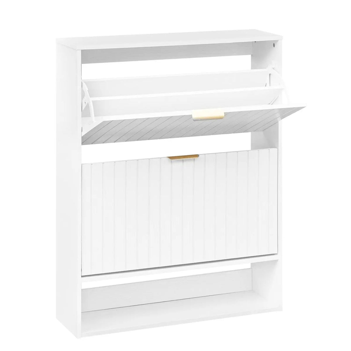 Fluted Shoe Cabinet with 2 Flip Drawers and Open Storage, photo 11 of 16