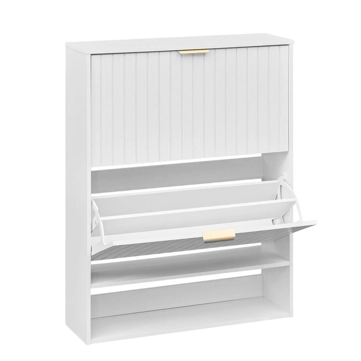 Fluted Shoe Cabinet with 2 Flip Drawers and Open Storage, photo 12 of 16