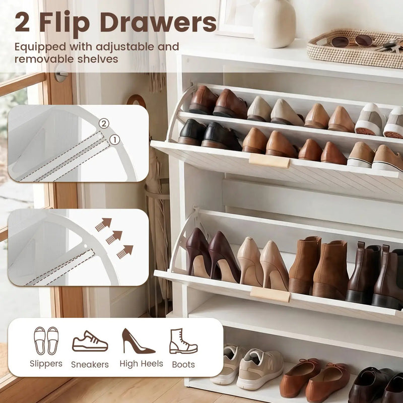 Fluted Shoe Cabinet with 2 Flip Drawers and Open Storage by DirectDeals