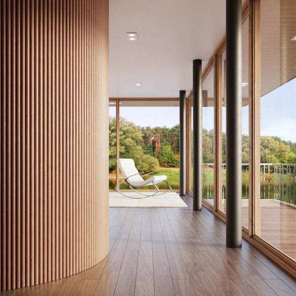 2-Pack Flexible Fluted Wall Panels – Oak, installed in a room