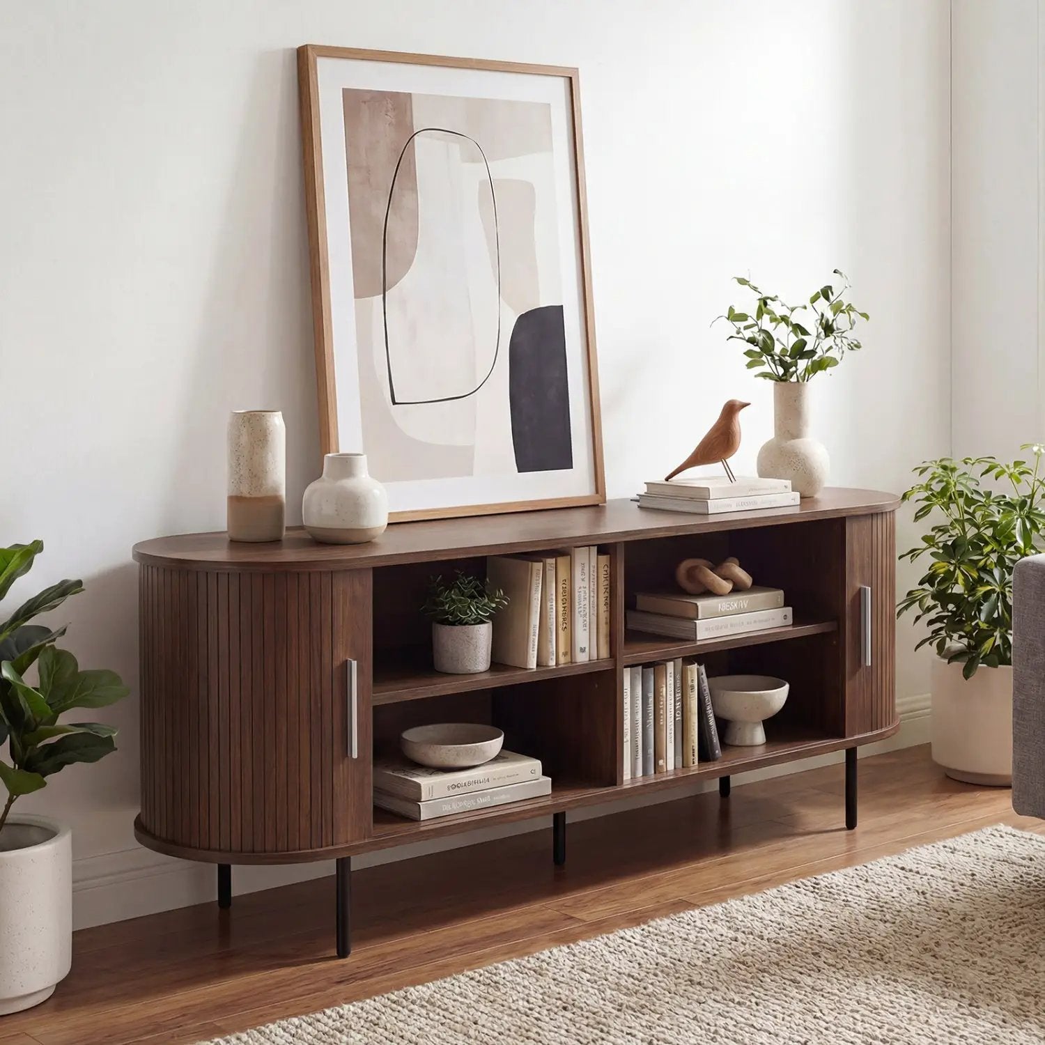Fluted TV Stand for TVs up to 60" Mid Century Curved Entertainment Center by DirectDeals