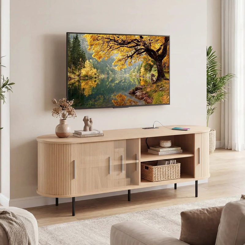 Fluted TV Stand for TVs up to 60" Mid Century Curved Entertainment Center by DirectDeals