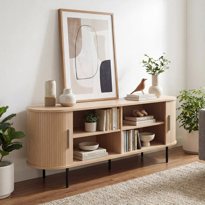 Fluted TV Stand for TVs up to 60" Mid Century Curved Entertainment Center by DirectDeals