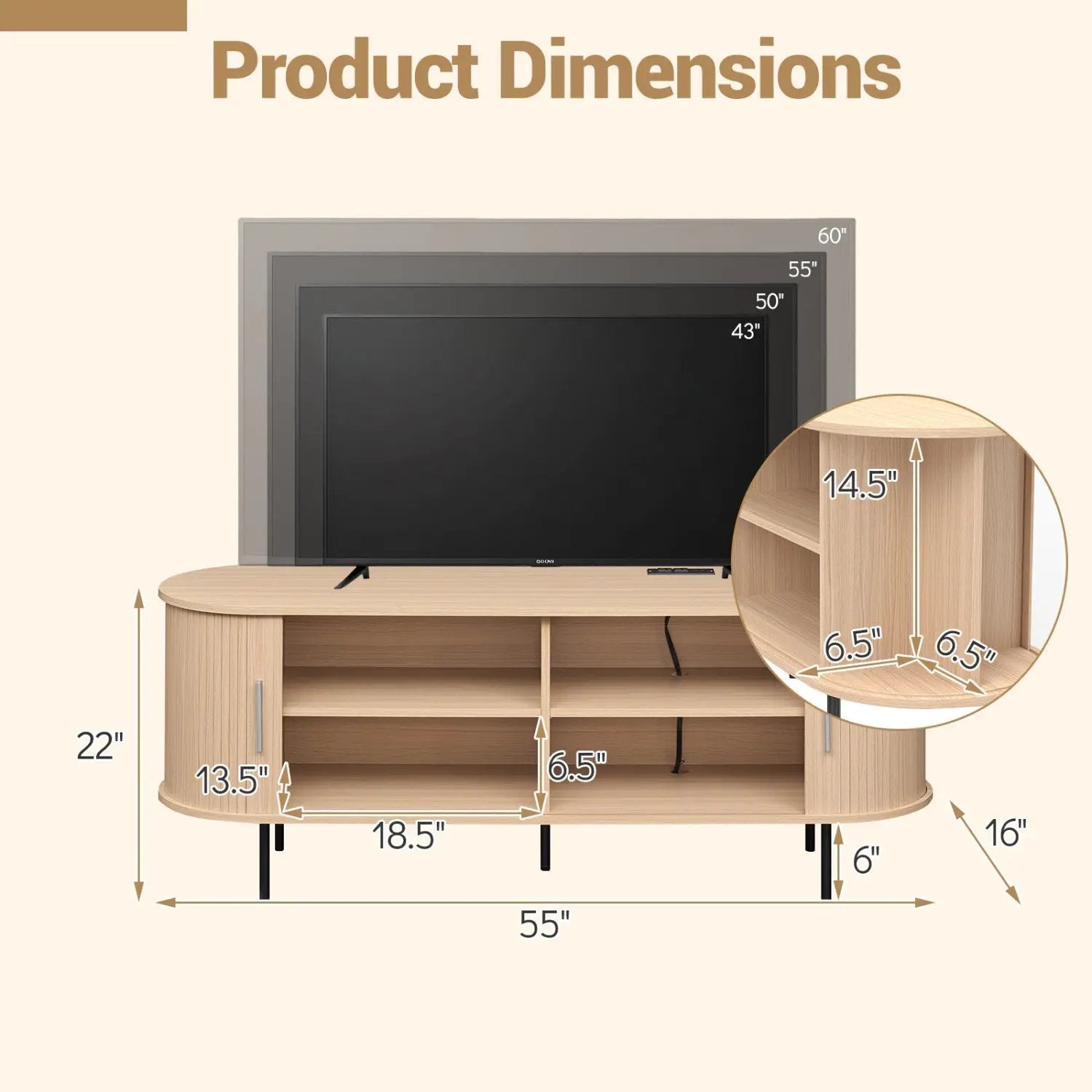 Fluted TV Stand for TVs up to 60" Mid Century Curved Entertainment Center by DirectDeals