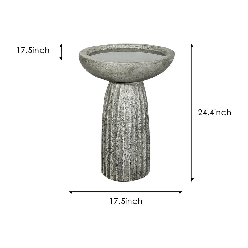 Concrete Bird Bath for Garden Fluted Flare 24 Inch, dimensions drawing