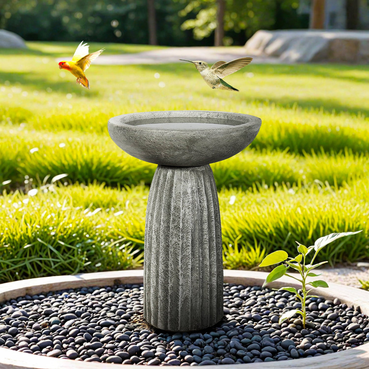 Concrete Bird Bath for Garden Fluted Flare 24 Inch, photo 2 of 8