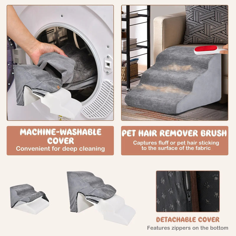 22 Inches and 11 Inches Foam Pet Stairs Set with 5-Tier and 3-Tier Dog Ramps by DirectDeals