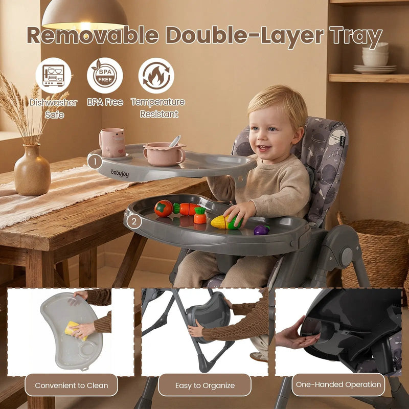 Folable High Chair with Detachable Cushion and High Chair for Babies and Toddlers-Gray by DirectDeals