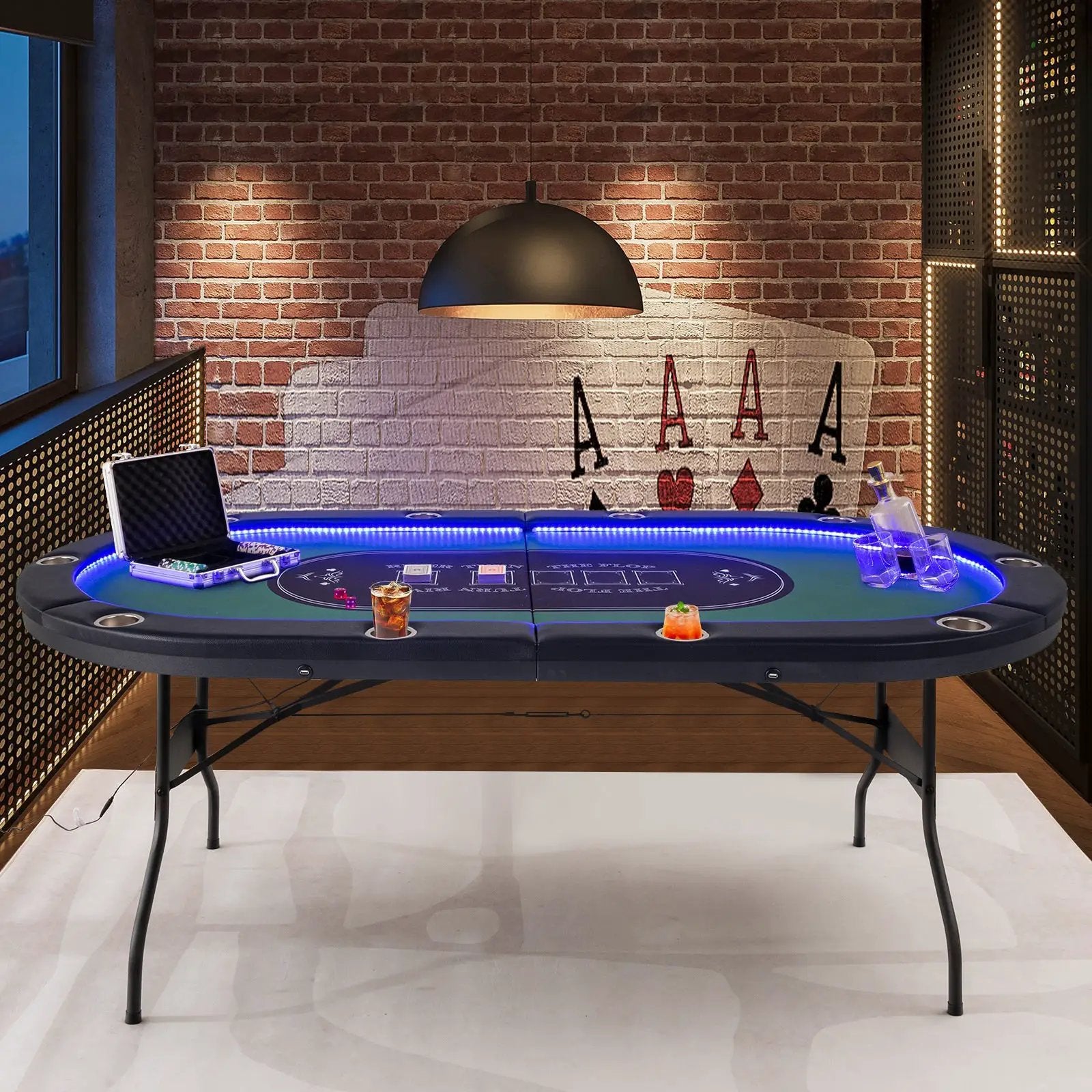 Foldable 10-Player Poker Table with LED Lights and USB Ports Ideal for Texas Casino by DirectDeals
