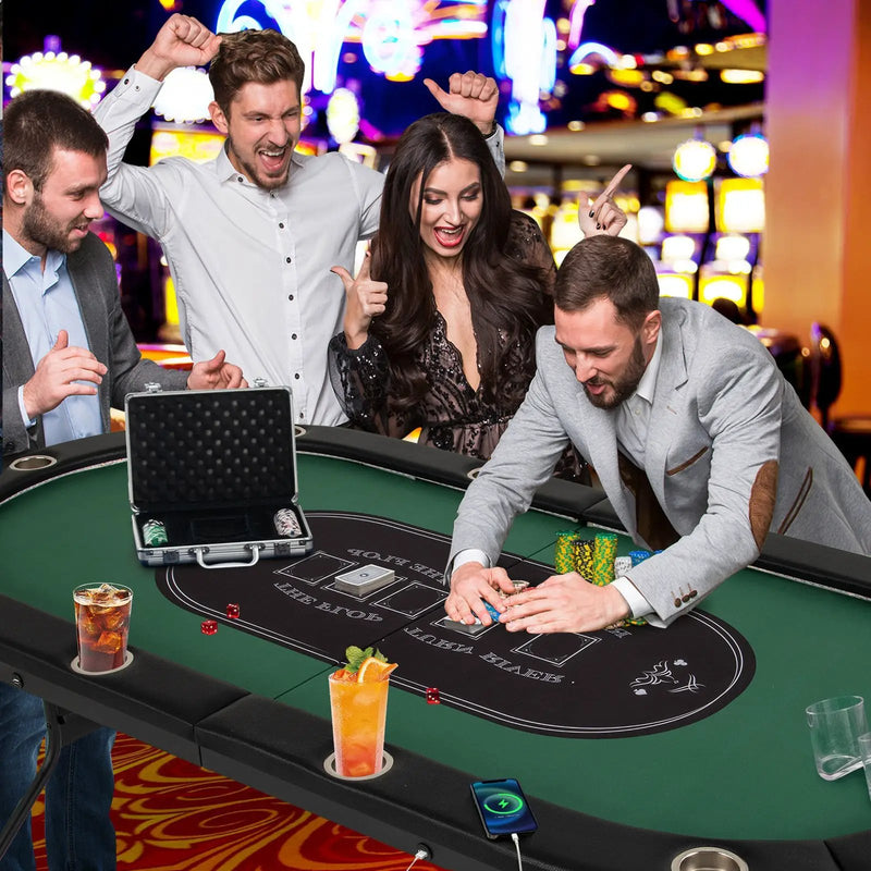 Foldable 10-Player Poker Table with LED Lights and USB Ports Ideal for Texas Casino by DirectDeals