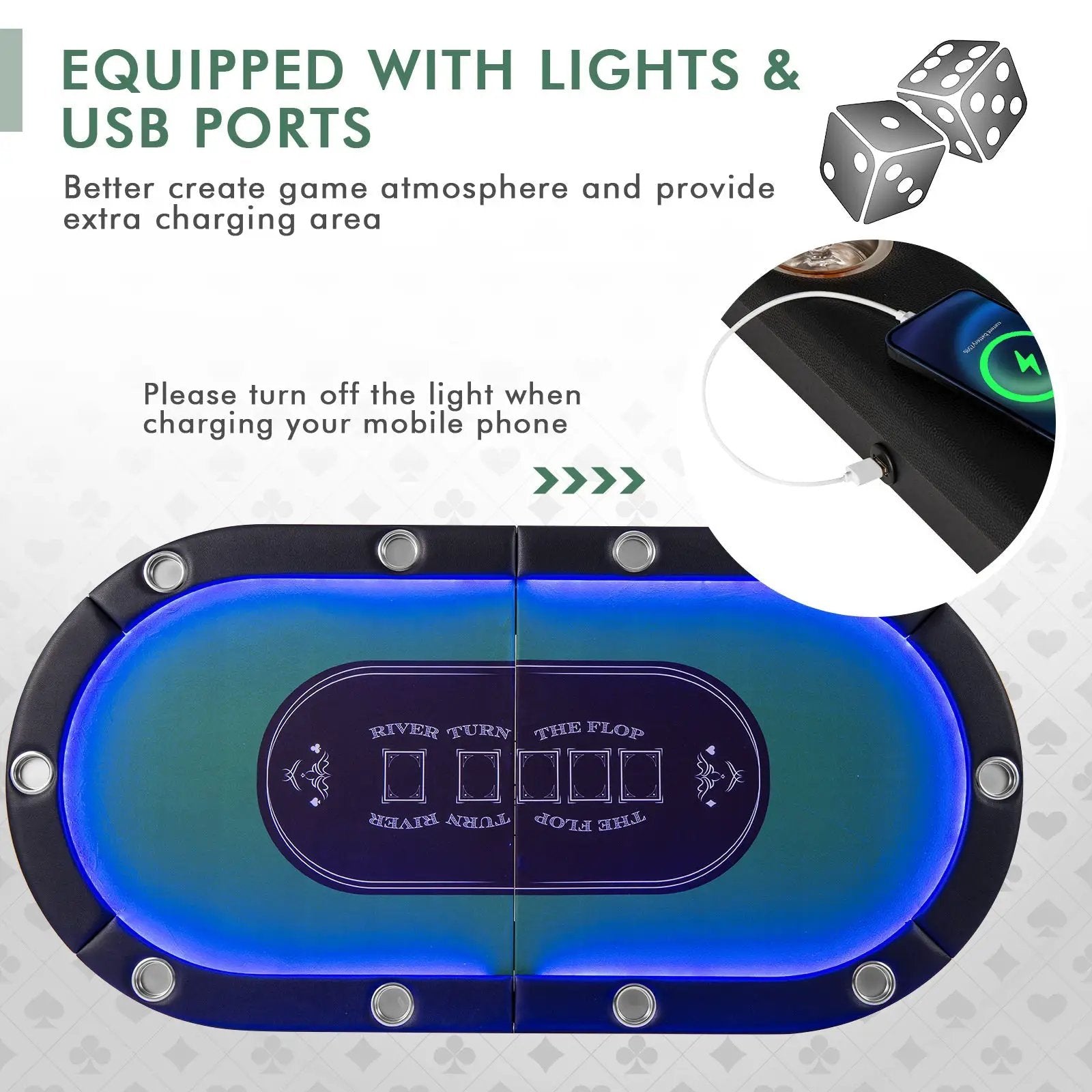 Foldable 10-Player Poker Table with LED Lights and USB Ports Ideal for Texas Casino by DirectDeals