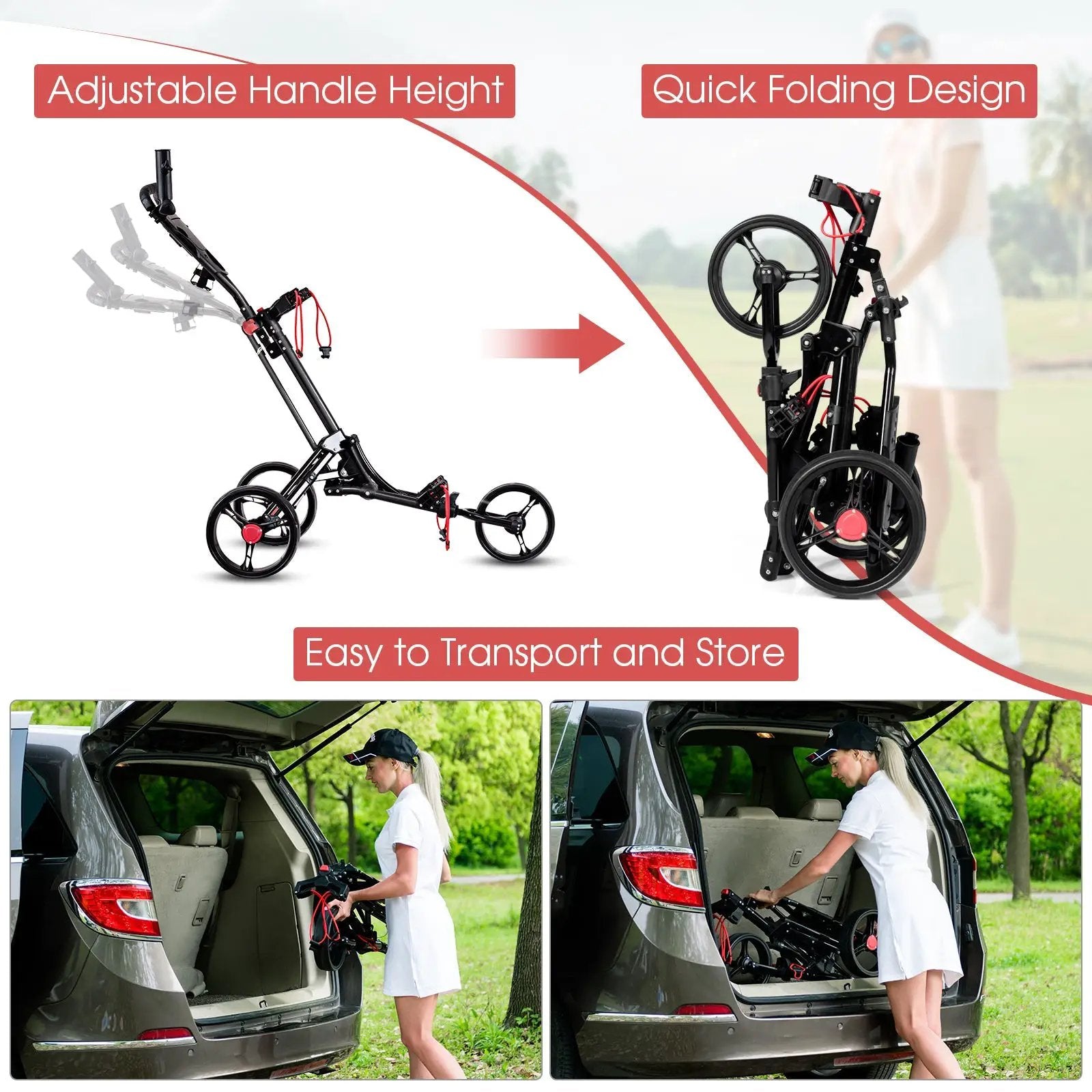 Foldable 3 Wheel Golf Pull Push Cart Trolley by DirectDeals