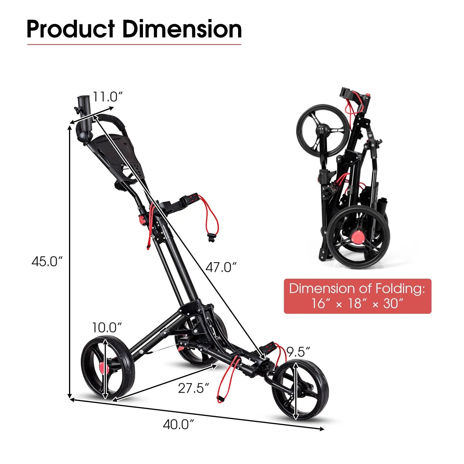 Foldable 3 Wheel Golf Pull Push Cart Trolley by DirectDeals