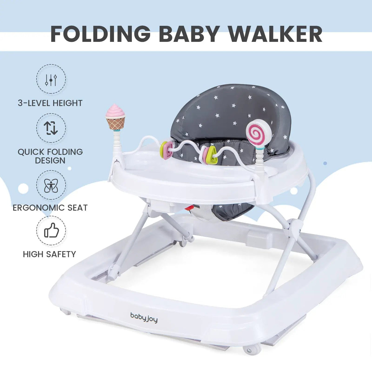 Foldable Baby Activity Walker with Adjustable Height and Detachable Seat Cushion, photo 6 of 9