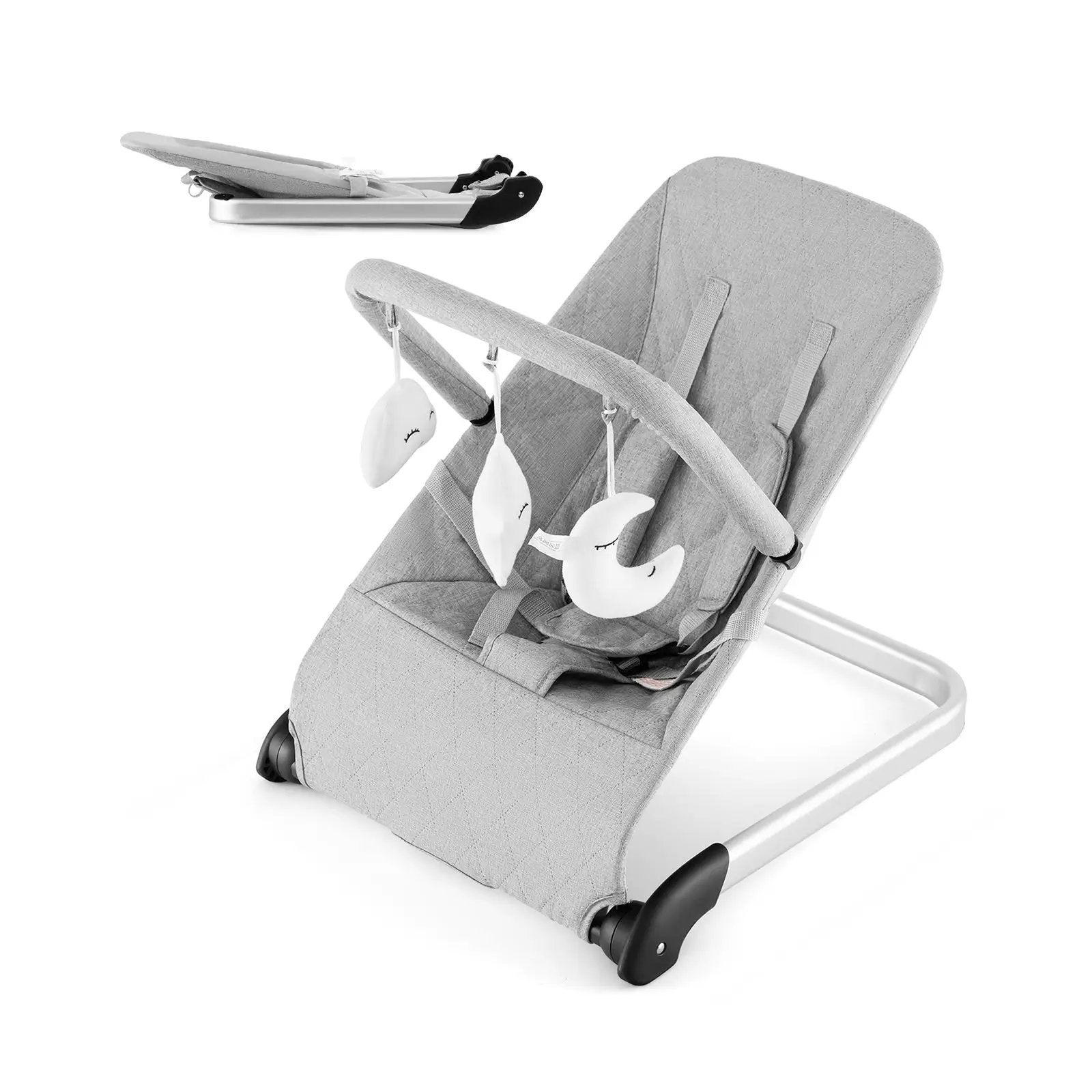 Foldable Baby Bouncer with Removable Fabric Cover and Toy Bar by DirectDeals