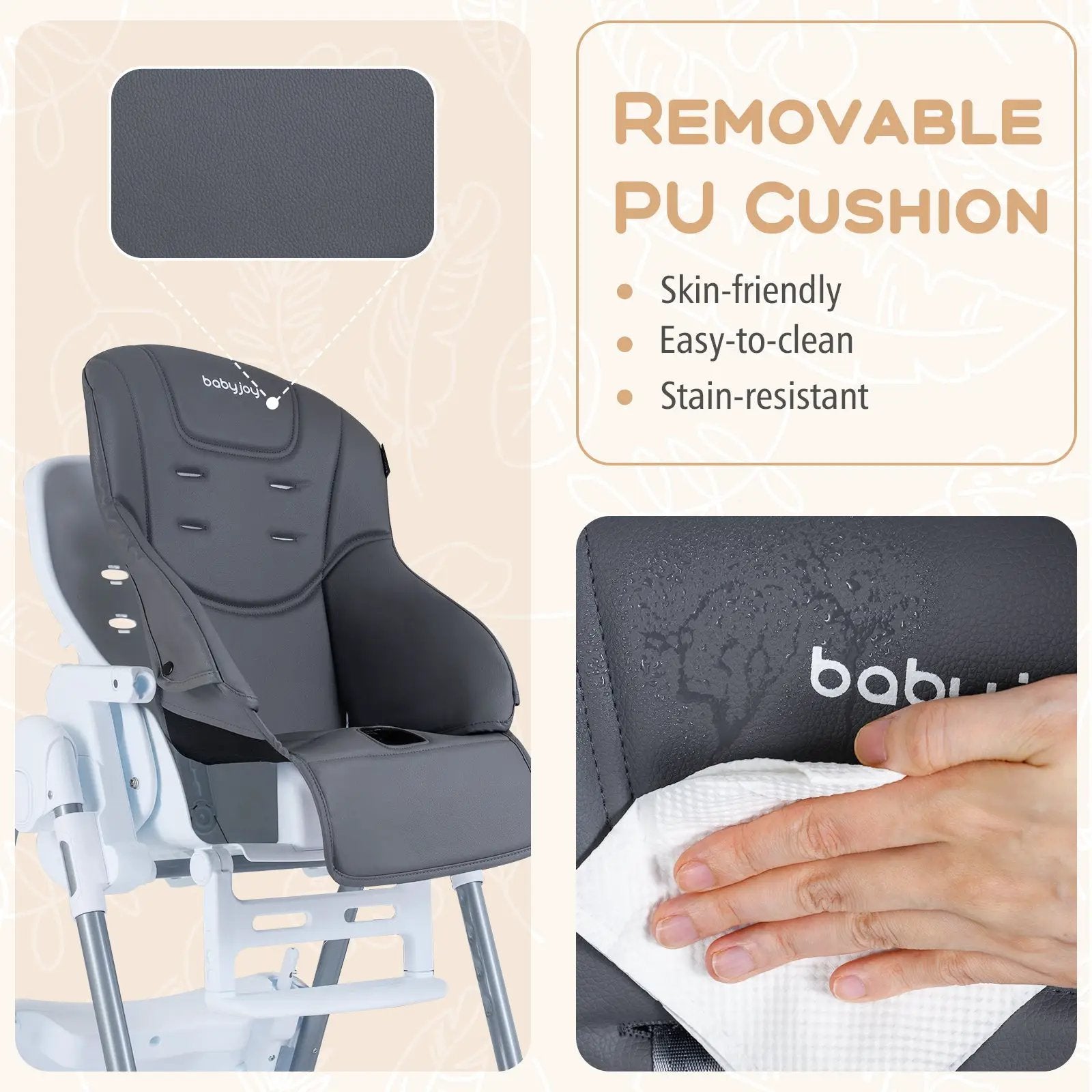 Foldable Baby High Chair with Adjustable Height and Relining Seat by DirectDeals