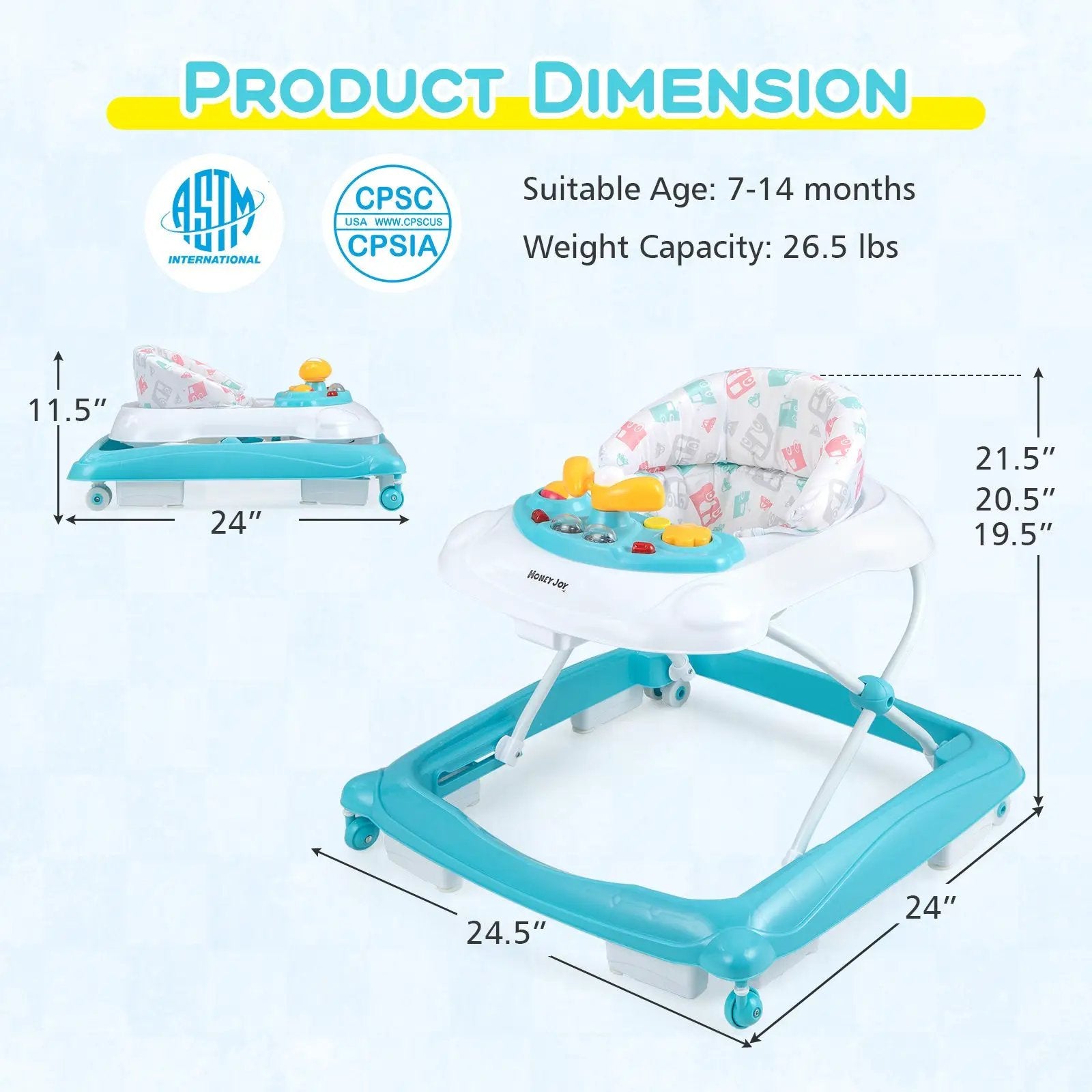 Foldable Baby Walker with 3 Adjustable Heights and Padded Seat by DirectDeals