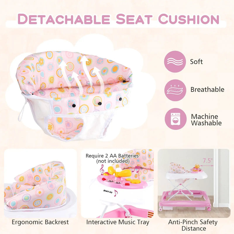 Foldable Baby Walker with 3 Adjustable Heights and Padded Seat by DirectDeals